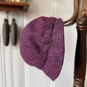 John Hanly Irish Wool Tweed Purple Herringbone Flapper Cap